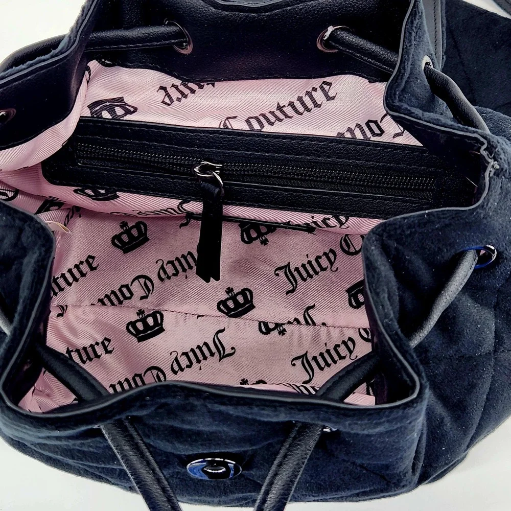 Juicy Couture Quilted Velour 2-n-1 Backpack Liquorice Black Heart Logo 11JCDS8MX